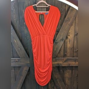 Alice and Olivia Sleeveless V-Neck Knee Length Dress REd-Orange Size Large